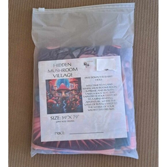 New Hidden Mushroom Village Tapestry Decor Wall Hanging Coverlet NIP Mushrooms - Picture 5 of 6